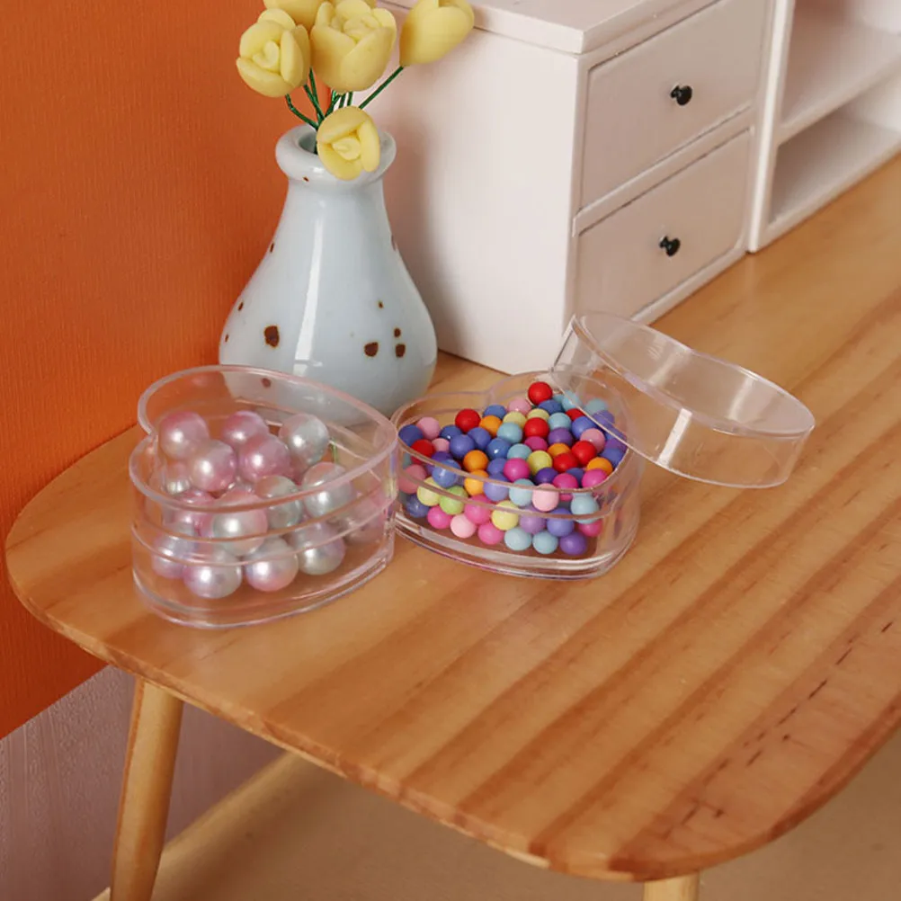 

6Pcs Compact Heart Design Mini Storage Box Lightweight Clear Acrylic Miniature Box for Mini House Accessories Micro Landscape