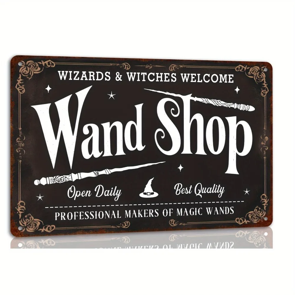 لافتة قصدير معدنية من Wand Shop Wizards & Witches ترحيبًا عتيقة للهالوين، ديكور منزلي للمنزل المسكون في المزرعة