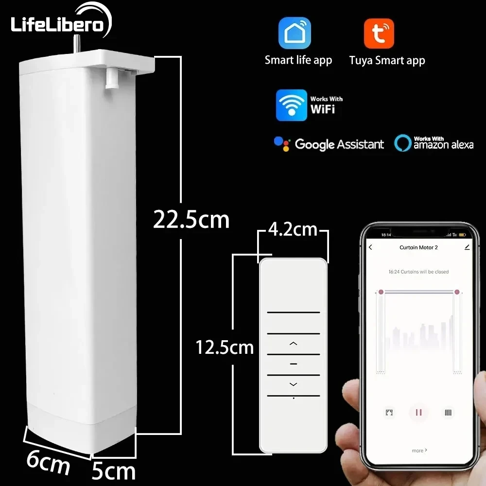 LifeLibero Tuya WiFi Smart Curtains Motor Intelligent Motor For Automation Window Electric Motorized Rail Tracks Remote Alexa