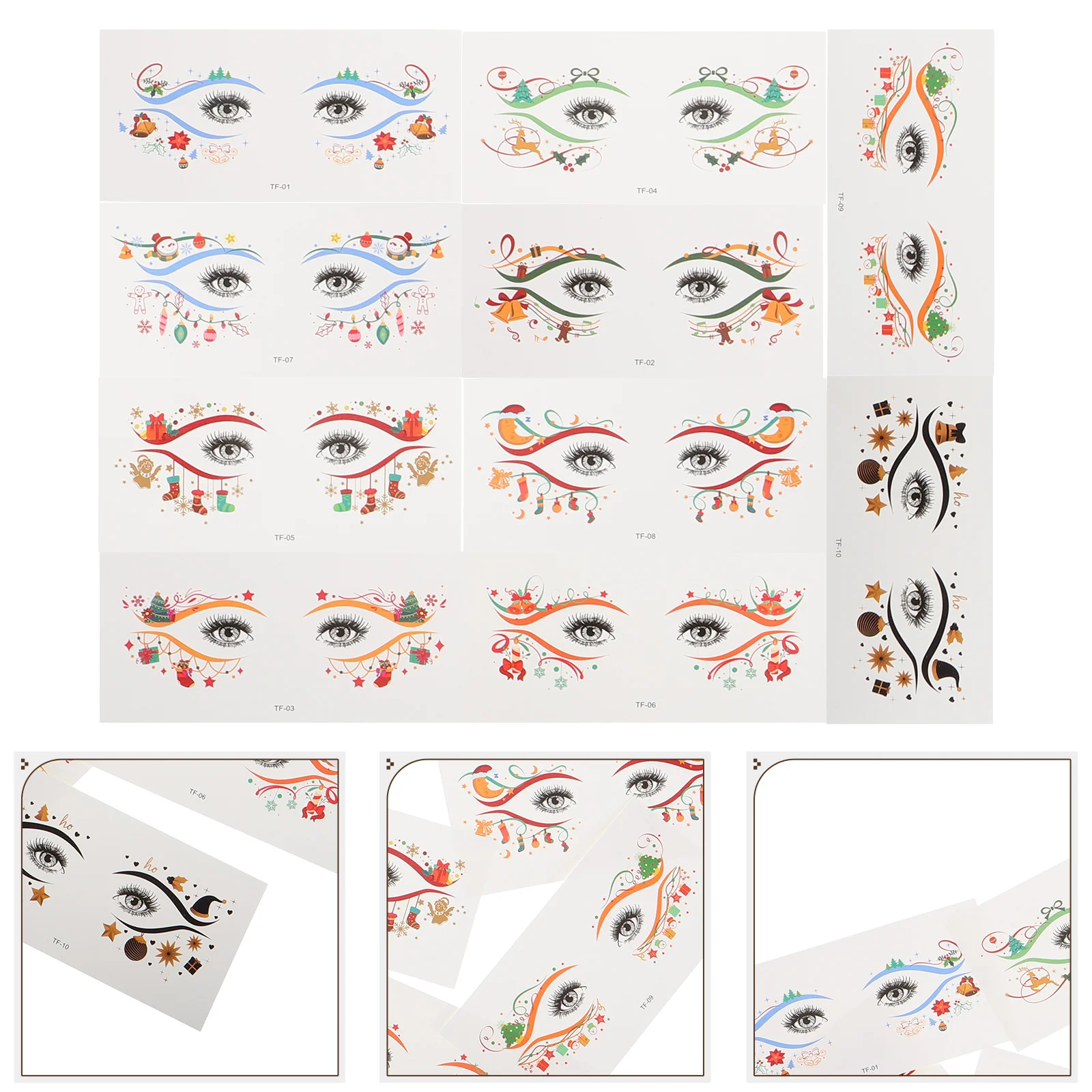 

10 Sheets Christmas Tattoo Stickers Tattoos Cartoon Assorted Holiday Face Pvc