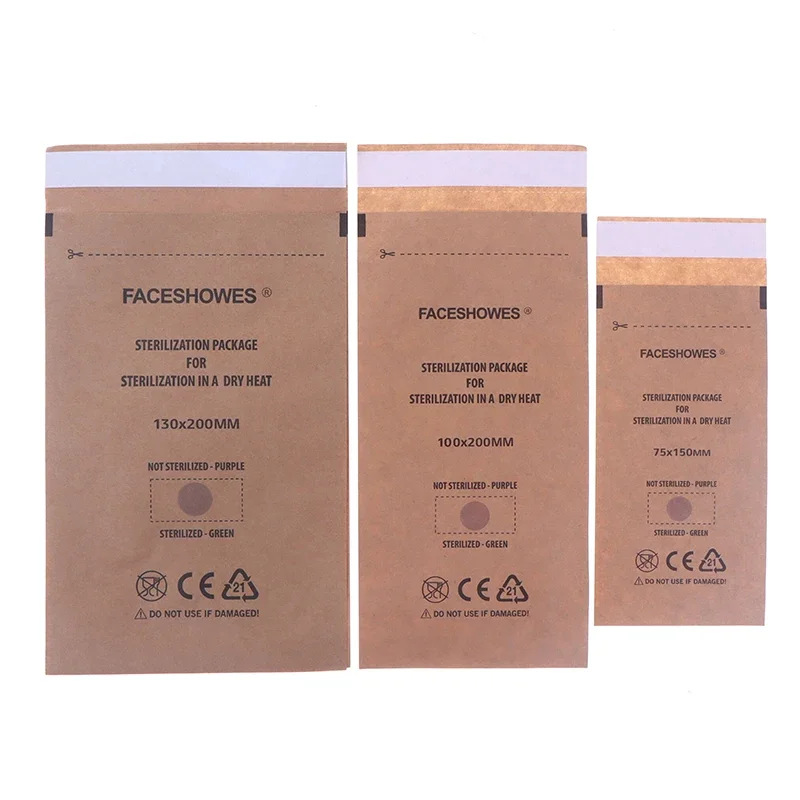 ถุงฆ่าเชื้อแบบใช้แล้วทิ้ง 100 ชิ้น ถุงคราฟท์สำหรับฆ่าเชื้อเครื่องมือทำเล็บ ถุงทำความสะอาดสำหรับเครื่องฆ่าเชื้อ