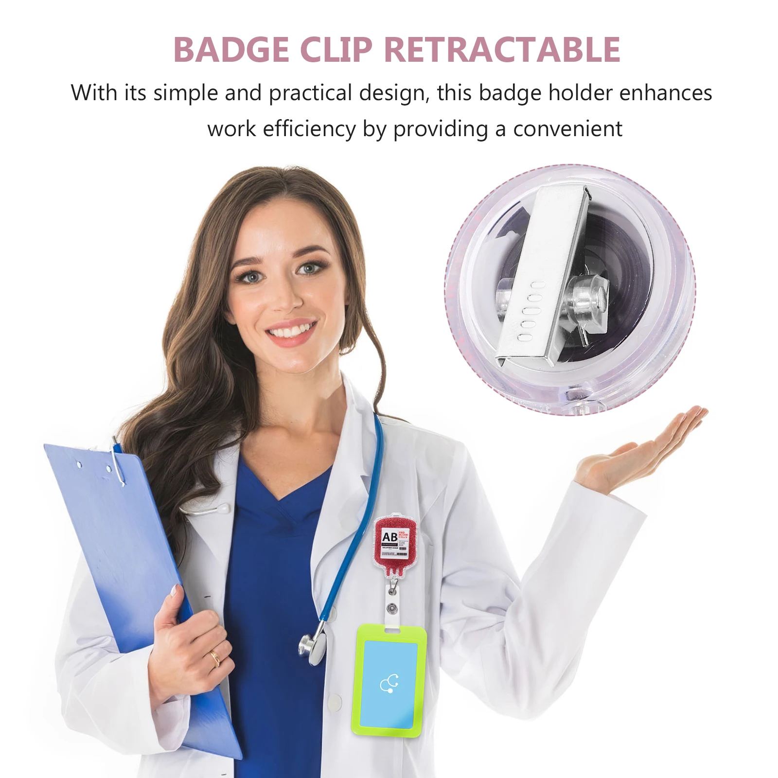 

1pc Retractable Badge Holder Multi-Function Name Tag Clip Nursing Badge Reel For Nurse Doctor Office Employee Id Card