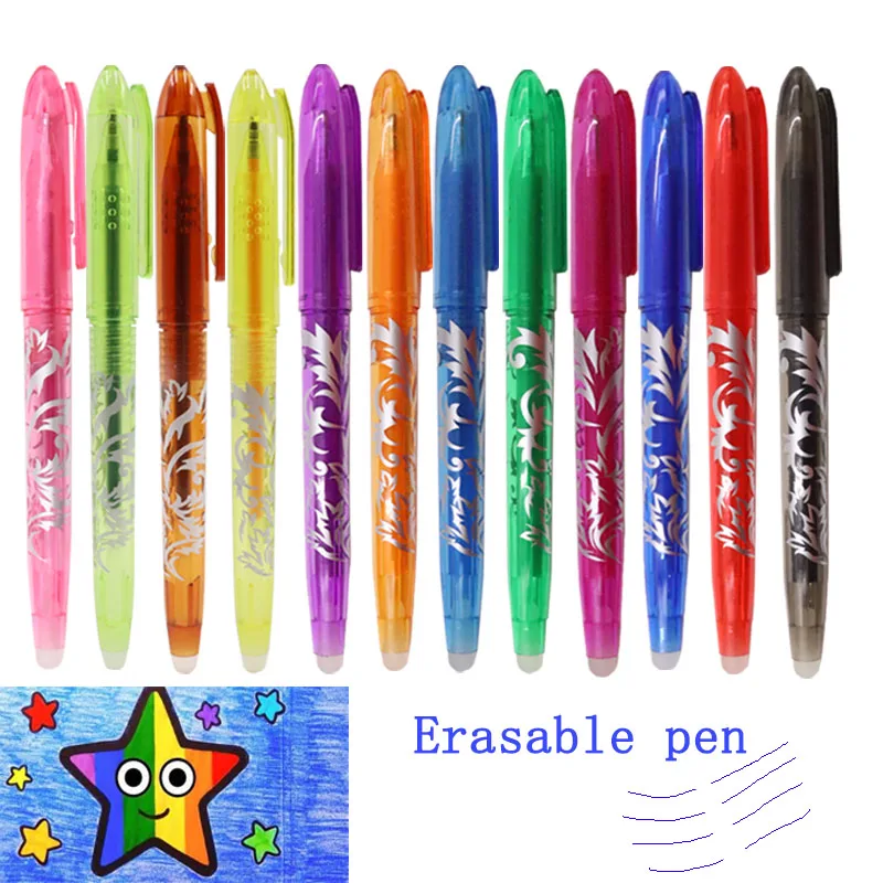 10pcs Multi-Color Erasable Gel Pen 0.5mm Tip Painting Writing Drawing School Black Blue Red Pink Orange Green Purple Light Blue