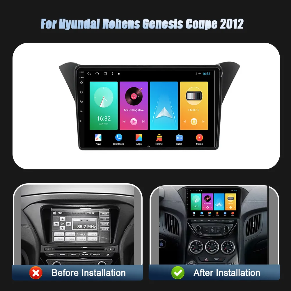 For Hyundai Rohens Genesis Coupe 2012 Wireless Carplay Screen Android 14 Car Radio Multimedia Navigation Player 2DIN 4G WIFI