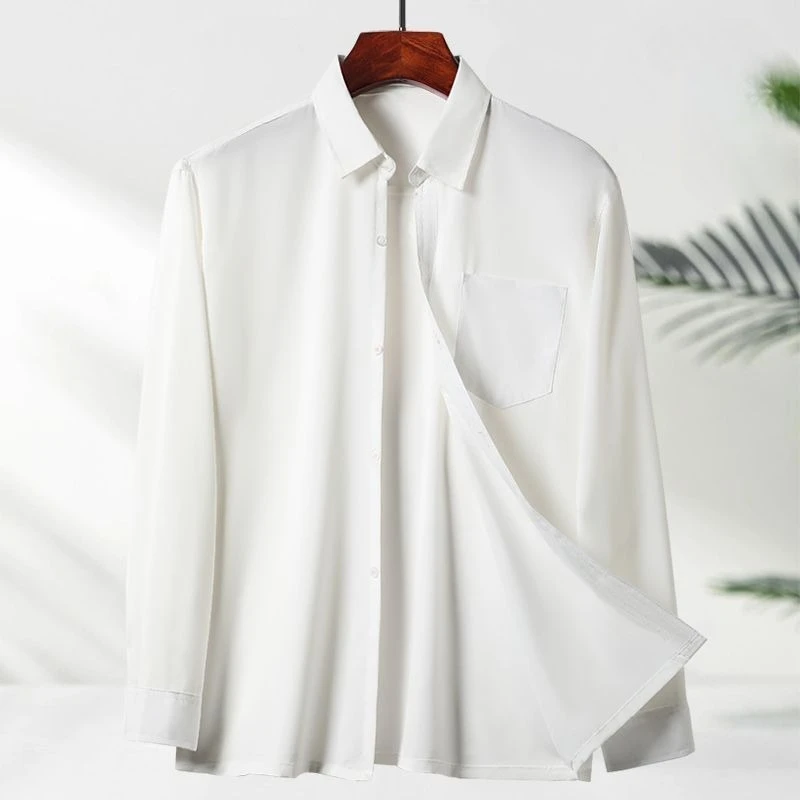 Summer Lightweight Ice Silk Men Long Sleeve Shirt Breathable Senior Dad Top