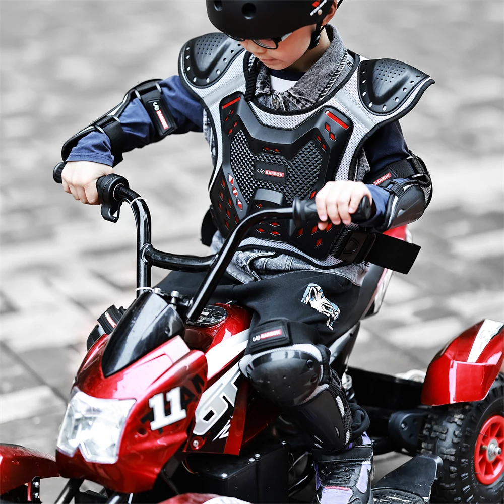 BARBOK Child Full Body Protector Vest Armor Waistcoat Kids Motocross ATV Dirt Bike Chest Spine Protection Gear Elbow Knee Guard