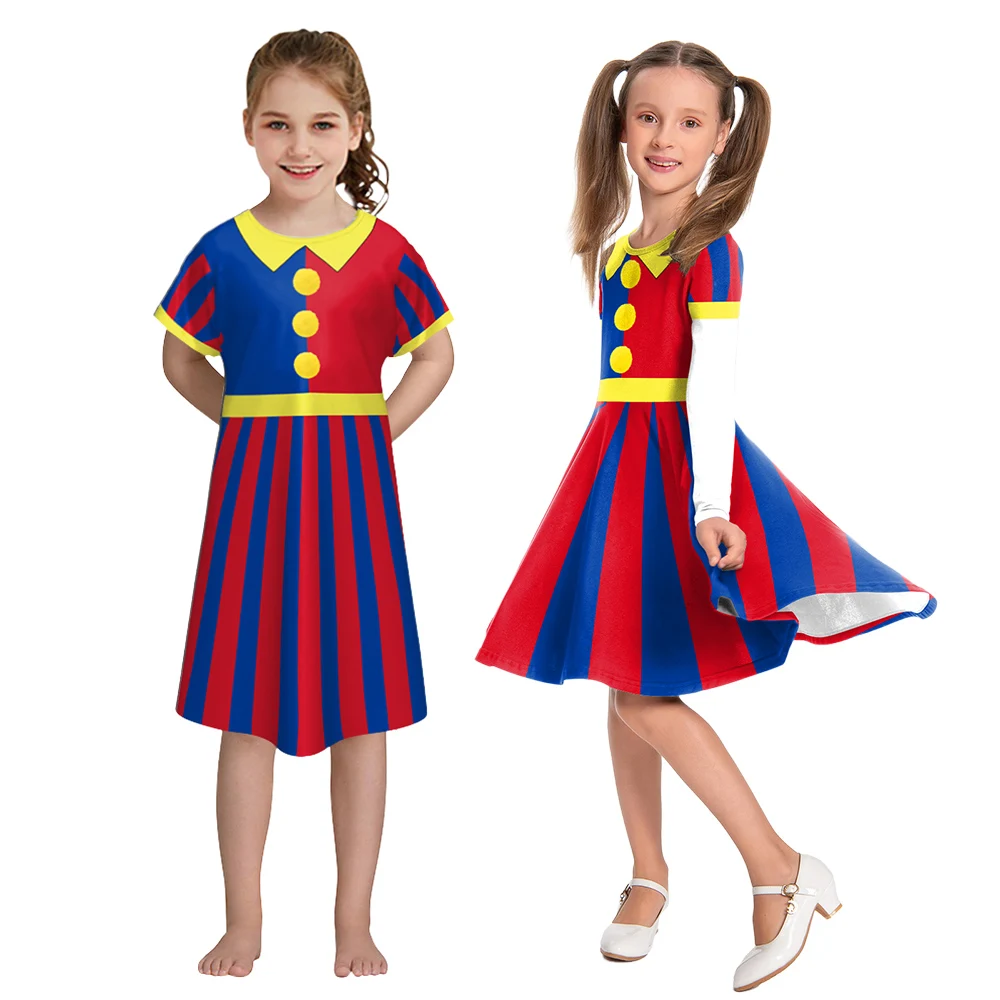 

Child Jester Dress Halloween Clown Cosplay Costume Funny Day of The Dead Robe Cartoon Tv Role Girl Women Carnival Party Outfit
