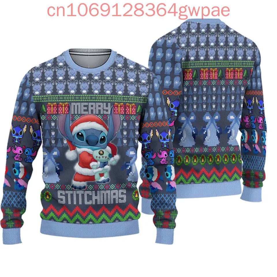 Disney Stitch Christmas Ugly Sweater Men's Womens 3d Ugly Sweater Stitch Mickey Ugly Christmas Sweater Anime Xmas Sweater Tops