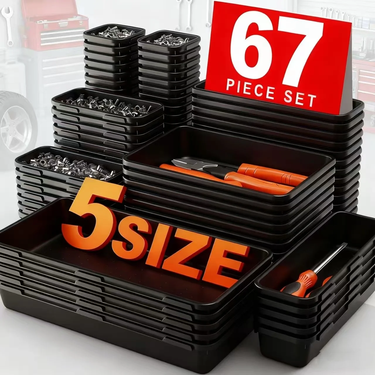 67-9PCS Tool Box Organizer Drawer Dividers Tray for Tool Chest Cabinet, Hardware Parts Screws Nuts Small Tools Storage