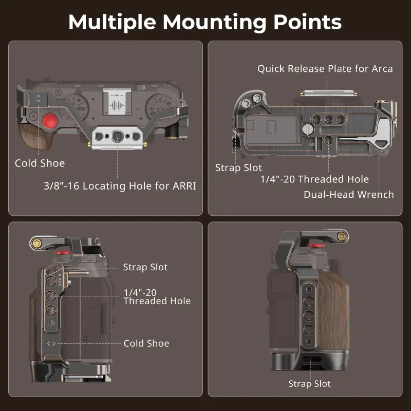 SmallRig 4892 Retro Cage Kit for FUJIFILM X-M5 Wooden Hand Grip Shutter Button Windshield Camera Protector