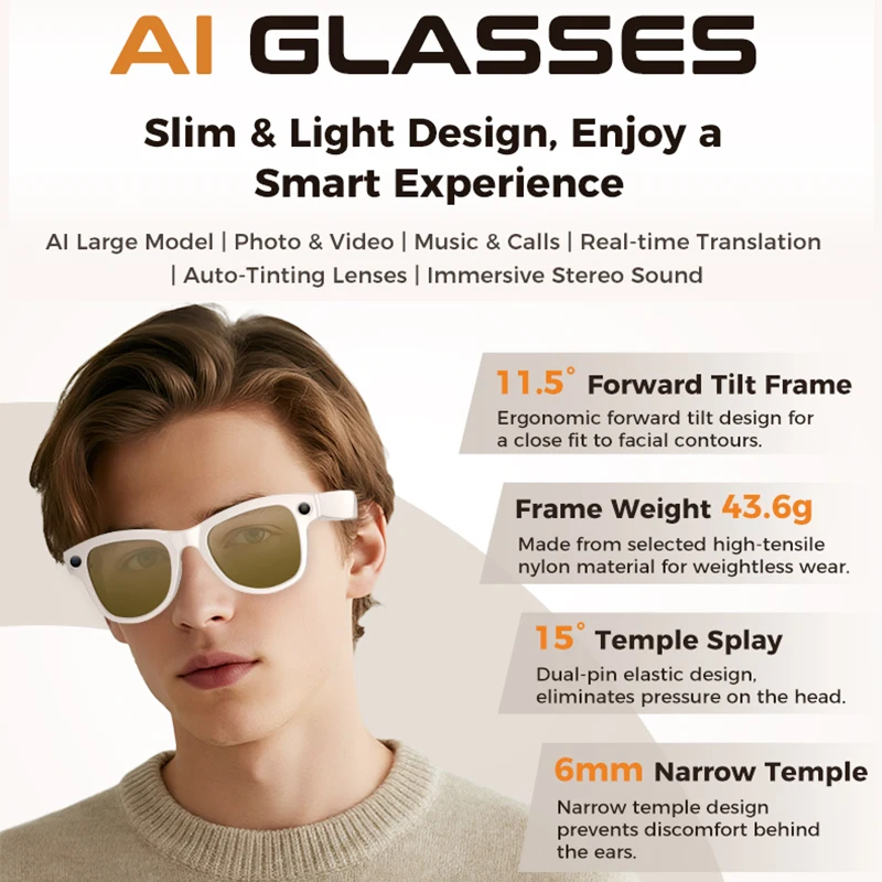 2026 4K HD AI Smart Glasses Chat GPT 800MP Camera Bluetooth Call 290mAh Battery 32GB Voice Assistant Control Smart Glasses 2026