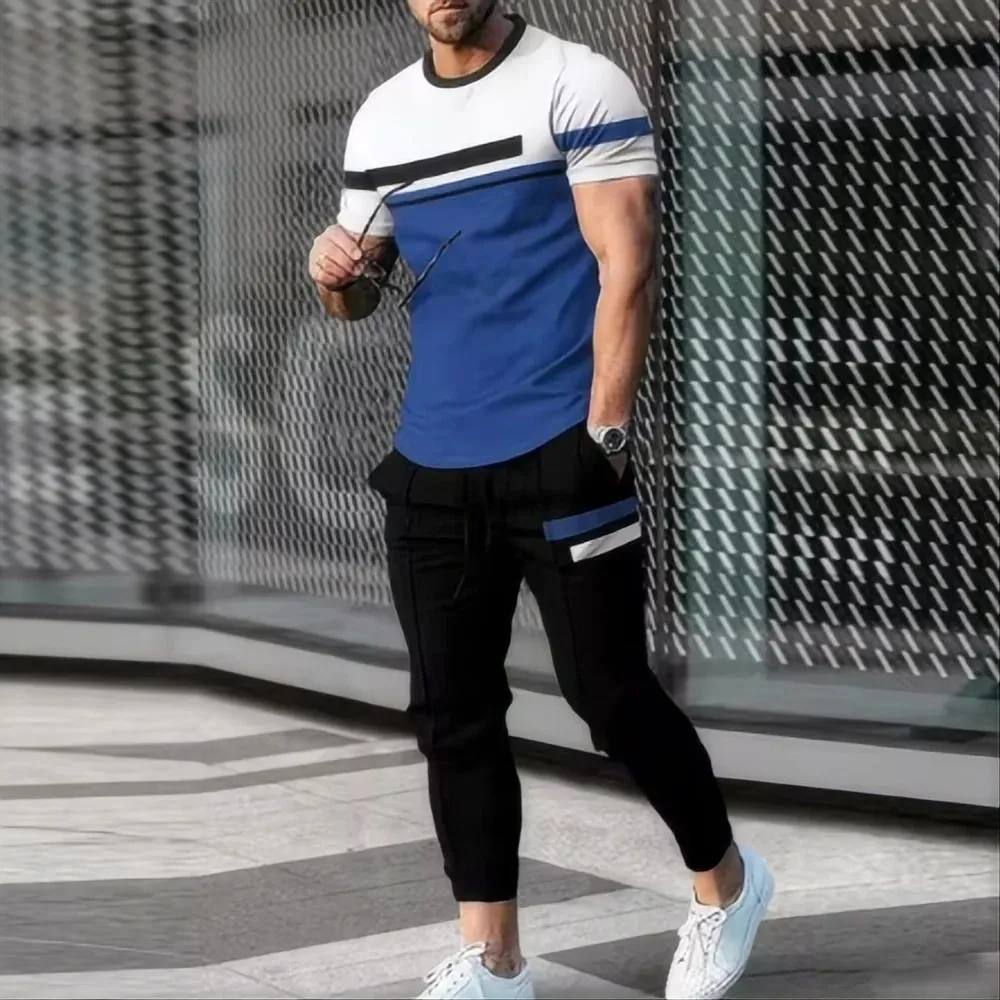 

Summer Men's Breathable Round Neck T-shirt Pants Set 3D Printed Fun Smile Outdoor Leisure Set