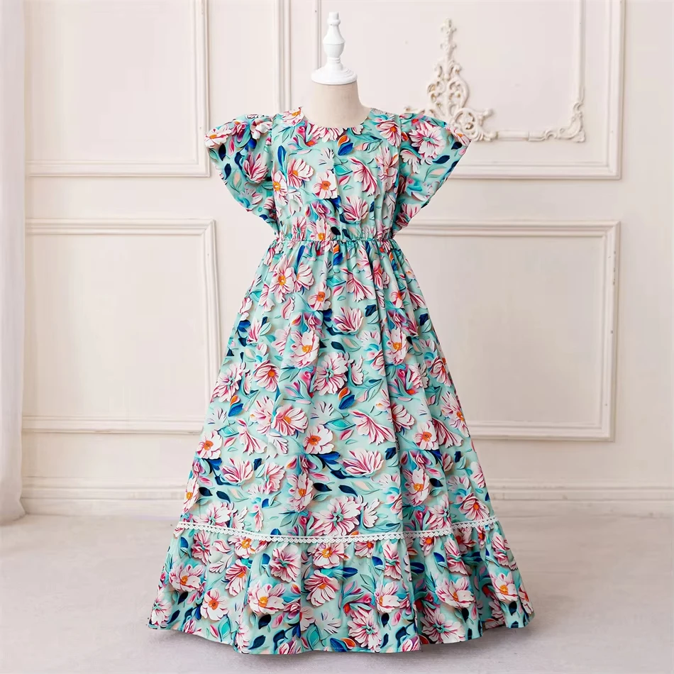 2026 Ramadan Prayers Party Girls Dress Muslim Long Sleeve Robe Child Eid Holiday Prom Fashion Costumes Arab Girl Casual Dresses