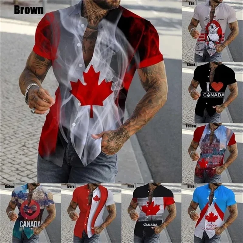 New Summer Men's I Love Canada Full Print Hawaiian Shirt Casual Short Sleeve Button Down Shirts For Men Plus Size Beach Shirt