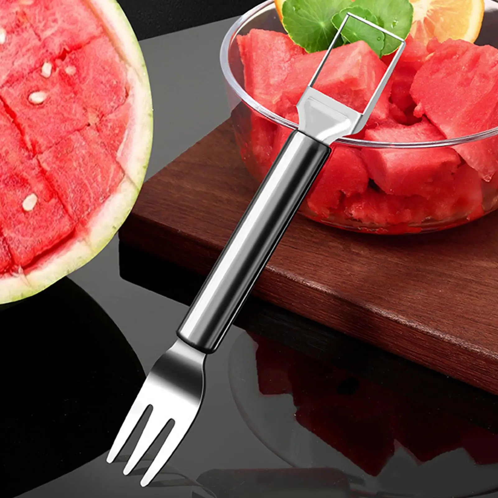 Watermelon Cutter Stainless Steel Portable Kitchen Gadget 2-in-1 Watermelon Slicer & Fork For Kitchen Outdoor Camping Picnic BBQ
