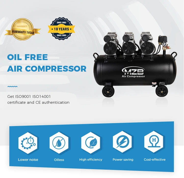 Compressore d'aria silenzioso senza olio MZB 1100W*3 100L 200L 4KW