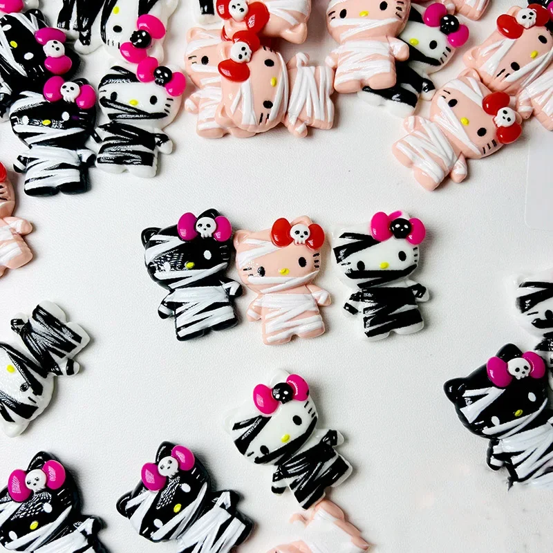 10Pcs Mummy Hello Kitty Halloween Phone Case Resin Accessories Cartoon Ghost Pumpkin Bat Cute Jewellery Hairpin Diy Decor Crafts