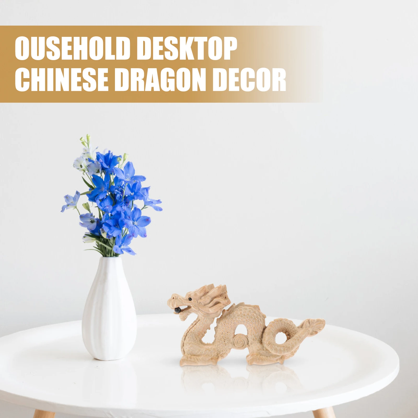 

Wooden Dragon Ornament Hand Carved Chinese Dragon Decor for Home Office Desktop Wealth Prosperity Table Decoration