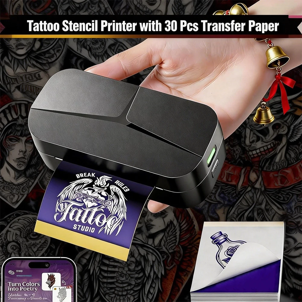 

Портативный принтер для тату-трафаретов 80 мм TP32, мини-термопринтер с Bluetooth и 30 листами термотрансферной бумаги, идеально подходит для начинающих