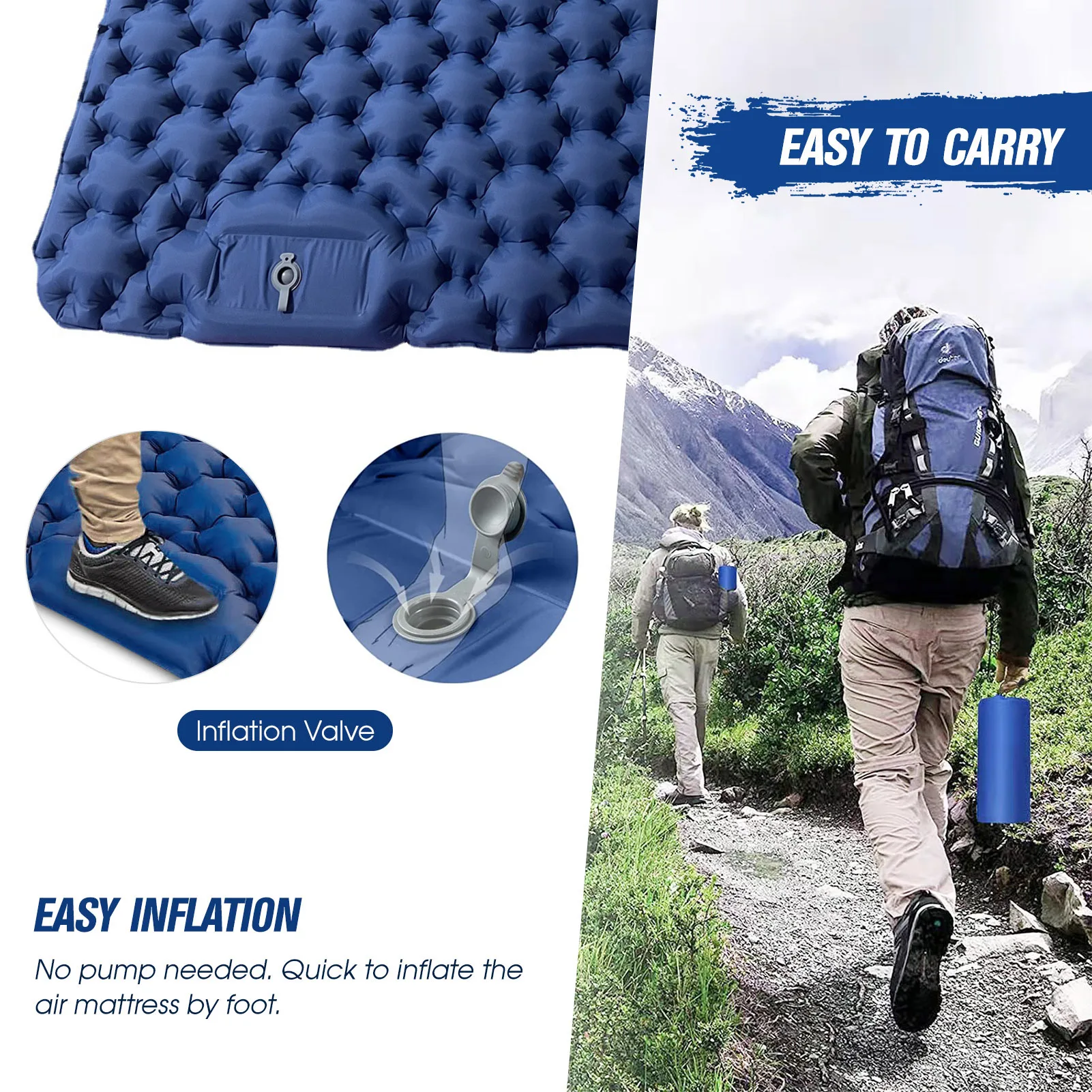 2-Personen-Campingmatte mit Luftkissen, tragbare Luftmatratze, wasserdichte Rucksack-Isomatte,