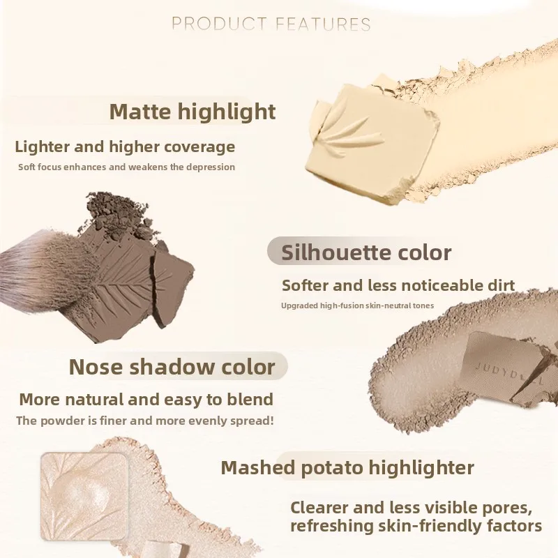 Judydoll Iluminador Maquillaje Contouring Trucco Abbronzanti Tavolozza per il viso Evidenziatori opachi Illumina le ombre in polvere per il viso