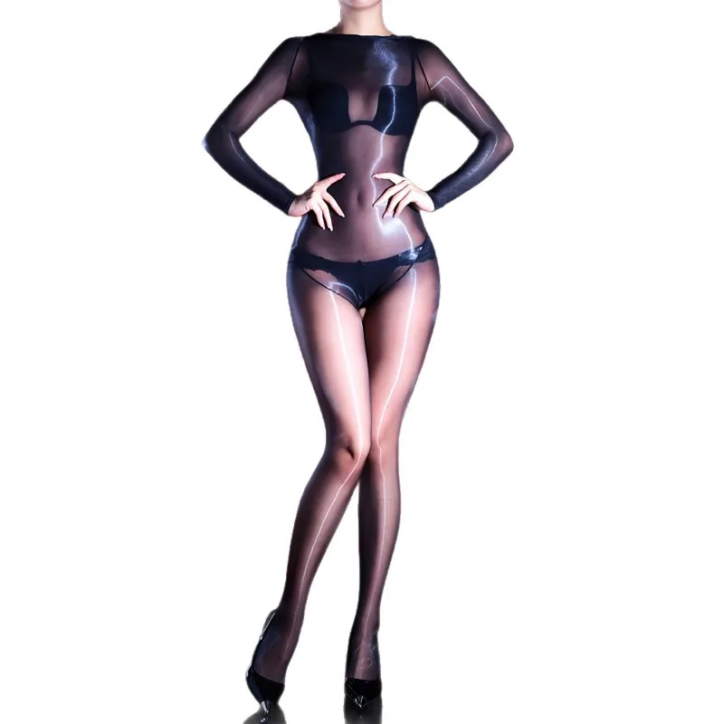 3D Full Body Transparent Bodysuit Stocking Unisex Sexy High-density Thousand Needle Oil Shiny Glossy Tights Jumpsuits Pantyhose