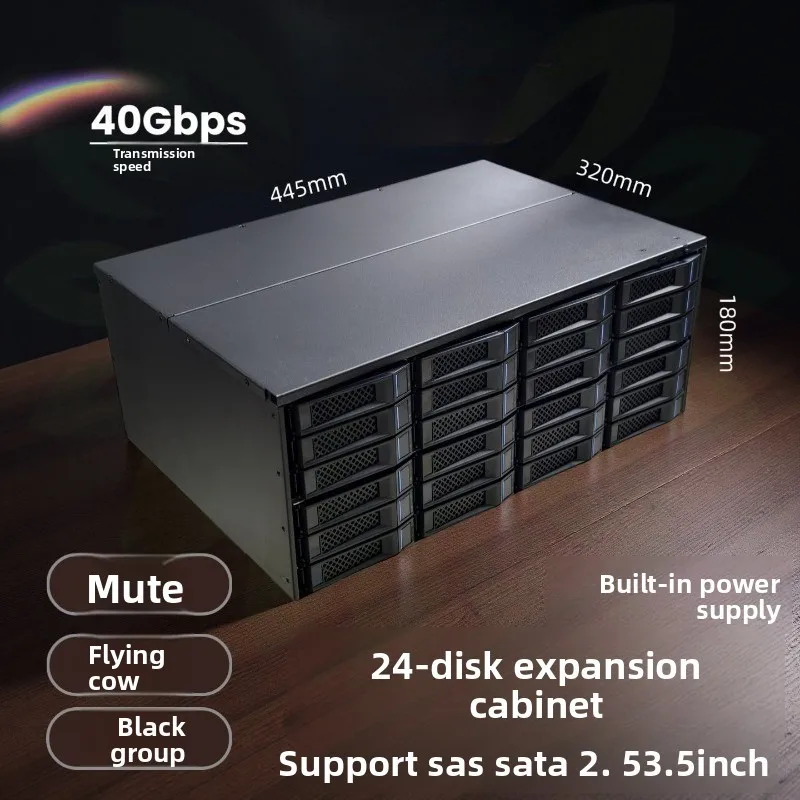 

Silent 4U Storage Expansion Enclosure, 24-Disk 12Gbps High-Speed Metal JBOD Chassis with Built-in PSU, for Server Data Rackmount