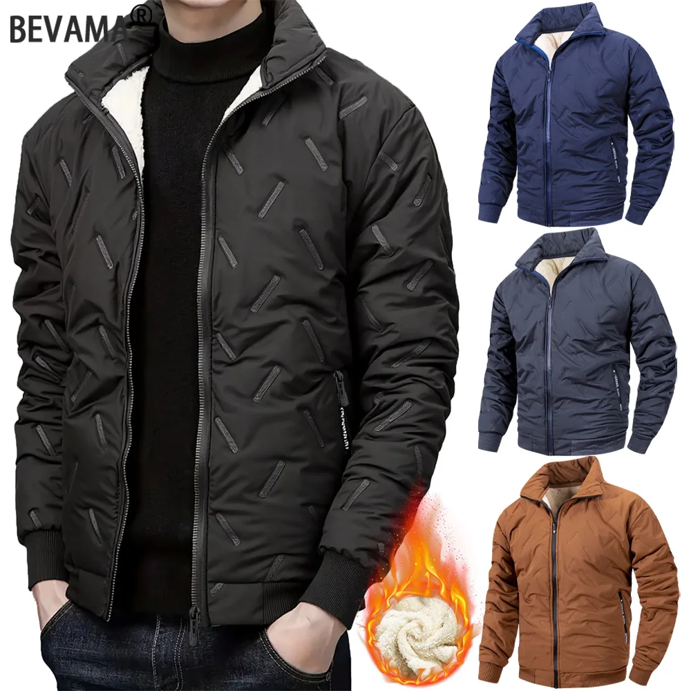 Chaqueta de algodón gruesa de invierno para hombre, abrigo con cuello levantado y cremallera, resistente al viento, impermeable, con cuello levantado, ropa de abrigo informal holgada