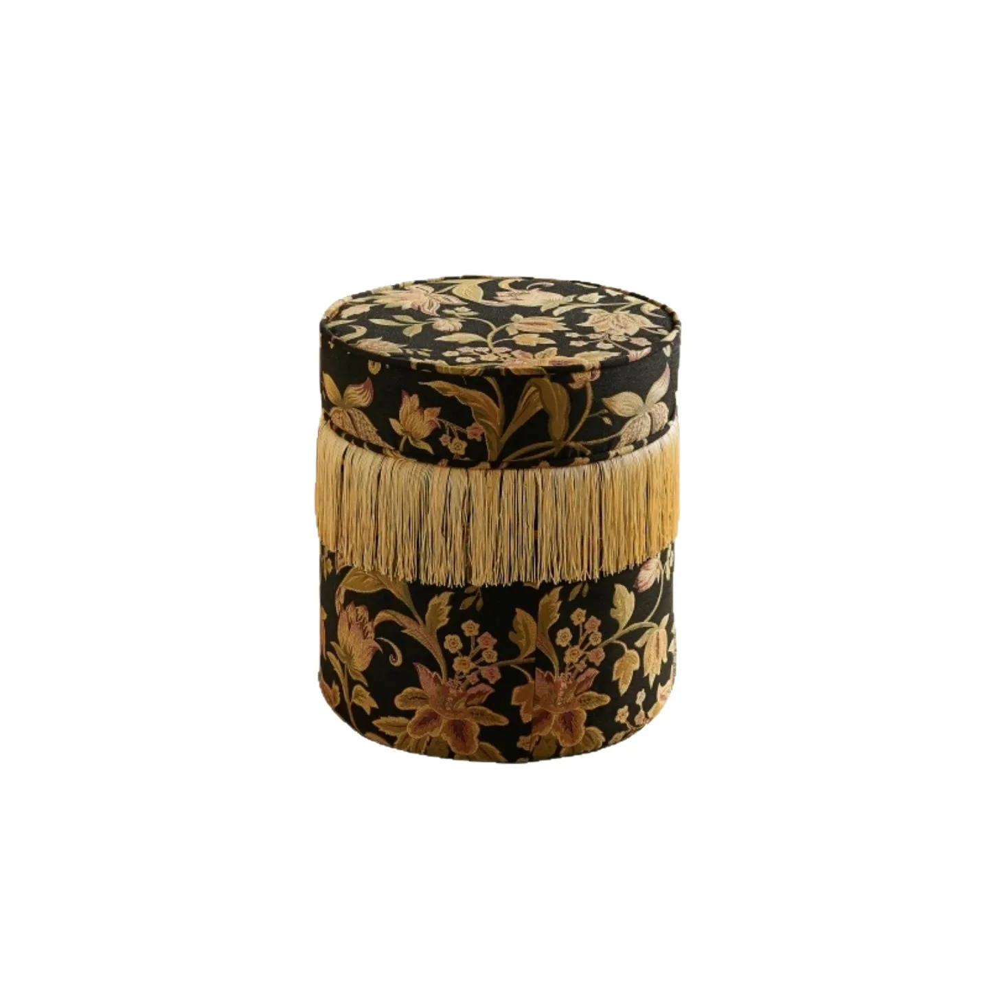 Designer retro fringed accent stool medieval velvet dresser luxury round chair for entrance boudoir makeup seat