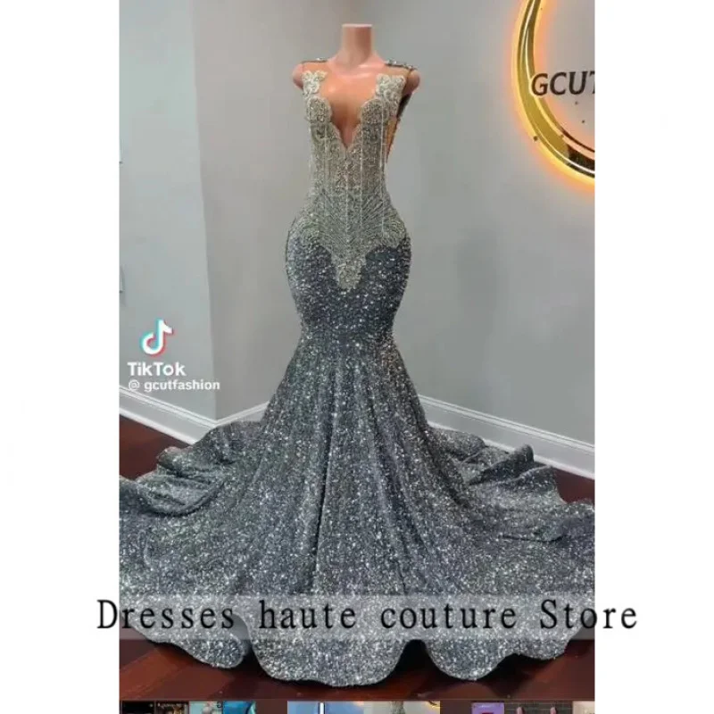 Abiti da ballo con strass blu royal Ragazze nere 2024 Abiti da gala da sera africani per feste di compleanno scintillanti con perline di lusso