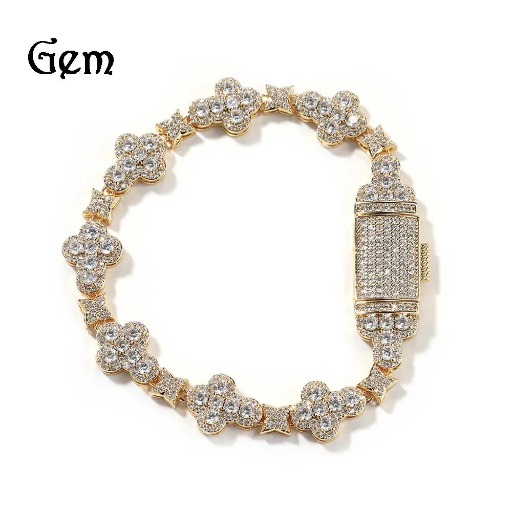 

New product simple fashionable 10mm cross flower bracelet micro inlaid zircon Women sparkling temperament Female hand decoration