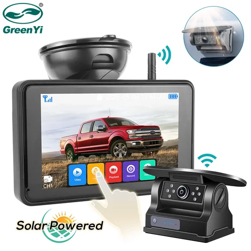 GreenYi-cámara de respaldo inverso con imán de energía Solar inalámbrica, Monitor de visión trasera AHD de 5 ""para Camper, camión, remolque, Rv