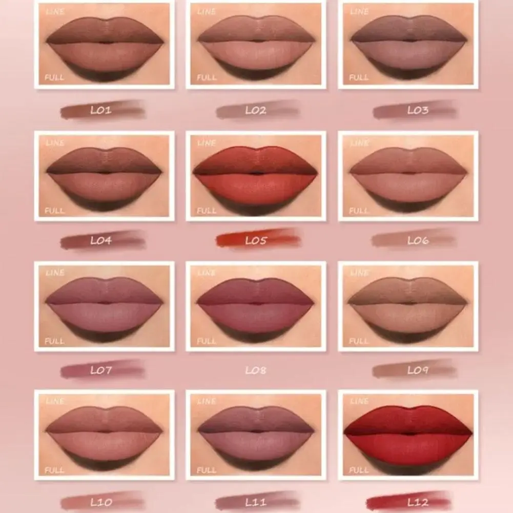 Lanbena 12 Kleur Make-Up Matte Nude Fluwelen Lippenstift Pen Lipliner Met Puntenslijper Waterdichte Langdurige Lippenstift Vrouw Cosmetica