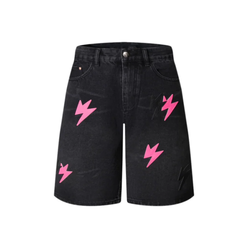 

1322, американские уличные молнии, автомобильные кожаные джинсовые шорты, мужские свободные прямые брюки с нишевым дизайном