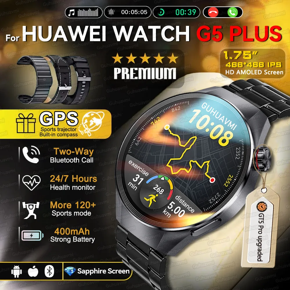 

2025 New Upgrade For HUAWEI Watch G5 PlUS SmartWatch Men 1.75" HD AMOLED GPS Track Compass Heart Rate Waterproof Call Smartwatch