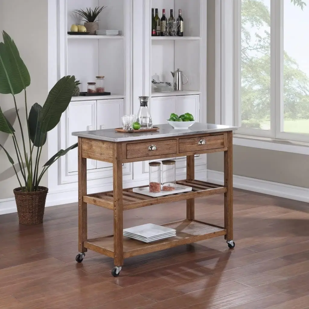 

Sonoma Kitchen Cart with Stainless Steel Top [Barnwood Wire-Brush]