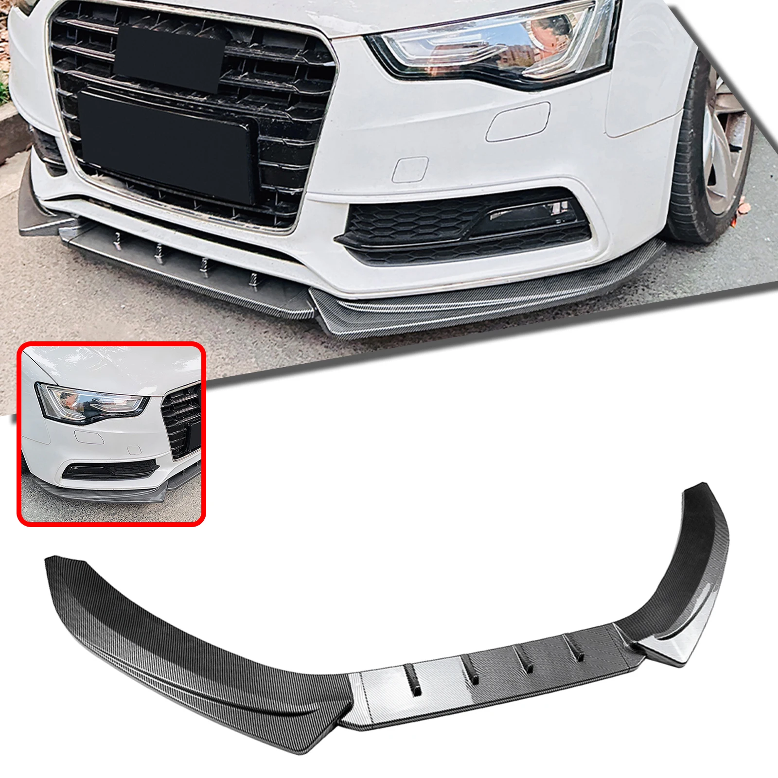 

Front Bumper Spoiler Lip For Audi A5 S5 8T Sline S-line 2012-2017 Carbon Fiber Look/Gloss Black Lower Splitter Protector Blade