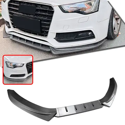 아우디 A5 S5 8T Sline S-line 2012-2017 용 앞 범퍼 스포일러 립 탄소 섬유 룩/글로스 블랙 하부 스플리터 프로텍터 블레이드