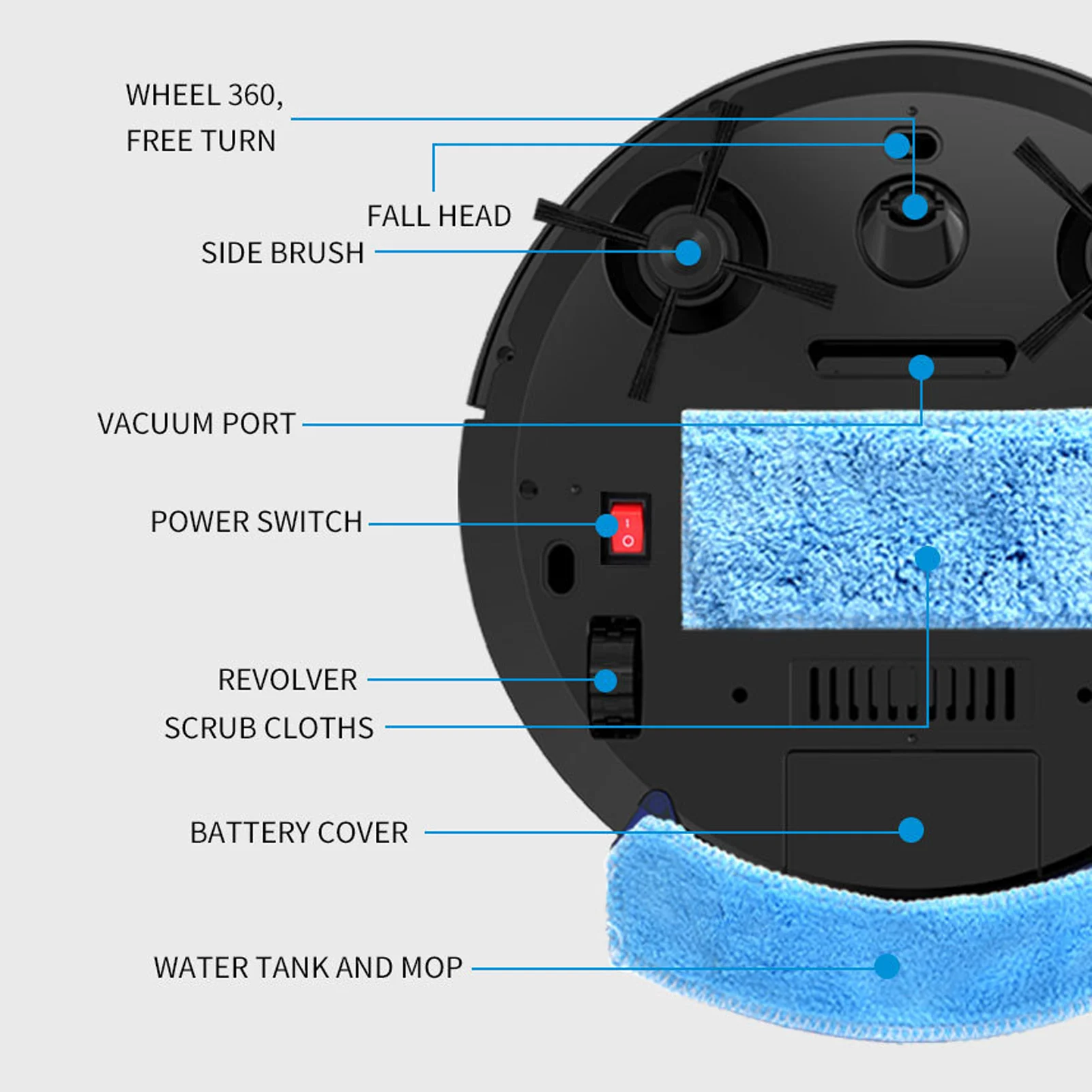 2800Pa Robotstofzuiger Met Automatische Bewatering, Slimme 2800Pa Robotstofzuiger Met Dweilen Voor Het Reinigen Van Touch Control Usb Opladen