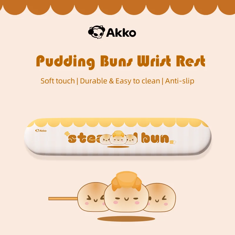 Akko Pudding Buns Keyboard Wrist Rest Pad Ergonomic Soft Foam Lycra + PU Easy Typing Pain Relief Anti-slip for Office Home Gamer