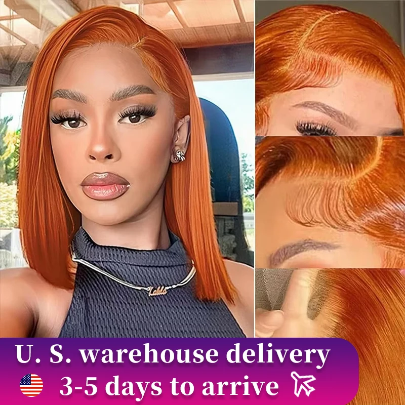 350 Ginger Short Bob Wig Colored 13x6 Transparent Lace Front Human Hair Wigs 13x4 Bone Straight Bob Lace Frontal Wig 12 Inch