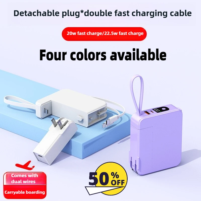 

22.5W Super Fast Charging Power Bank with Built-in Cable 10000mAh AC Wall Plug 3-in-1 Charger