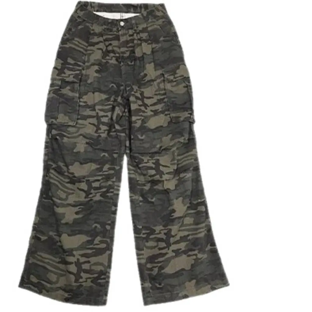 Pantalon de Camouflage américain rétro pour hommes et femmes, avec multi-poches, Design droit plissé, Denim ample à jambes larges, printemps automne