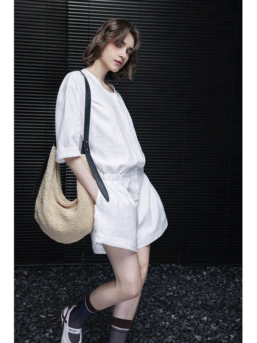 

White Linen Casual Pants Jumpsuit Women's Loose Lazy Design Summer New Sle Commute Wide Leg Pants Regular Thin