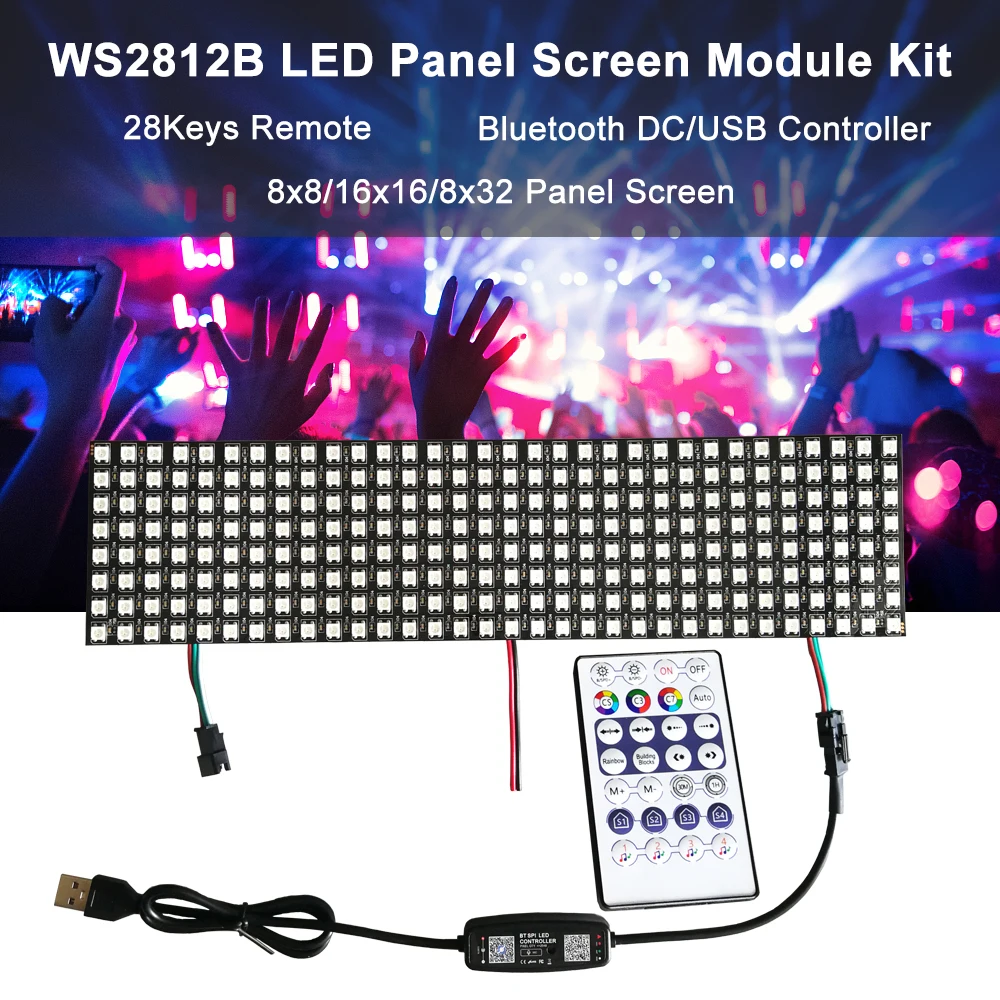 WS2812B Led Panel Screen Individually Addressable Pixels Matrix Module With 28Keys Remote Controller Bluetooth Music Light Kit