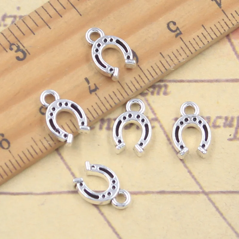 30 pçs encantos sorte ferradura boa sorte talismã 12x8mm antigo prata cor pingentes fazendo diy artesanal tibetano encontrar jóias