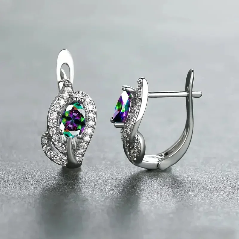 Charming Purple/Multicolored CZ Hoop Earrings for Women Temperament Design Elegant Female Ear Accessories Wedding Jewelry