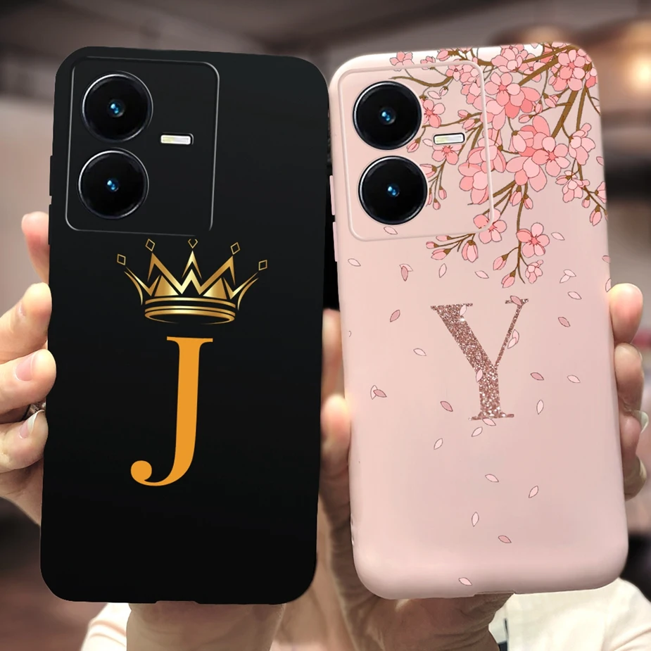 For Vivo Y22 Case Vivo Y22s V2206 V2207 Cute Crown Letters Cover Shockproof Phone Case For Vivo Y22 Y 22 s VivoY22 s Soft Fundas