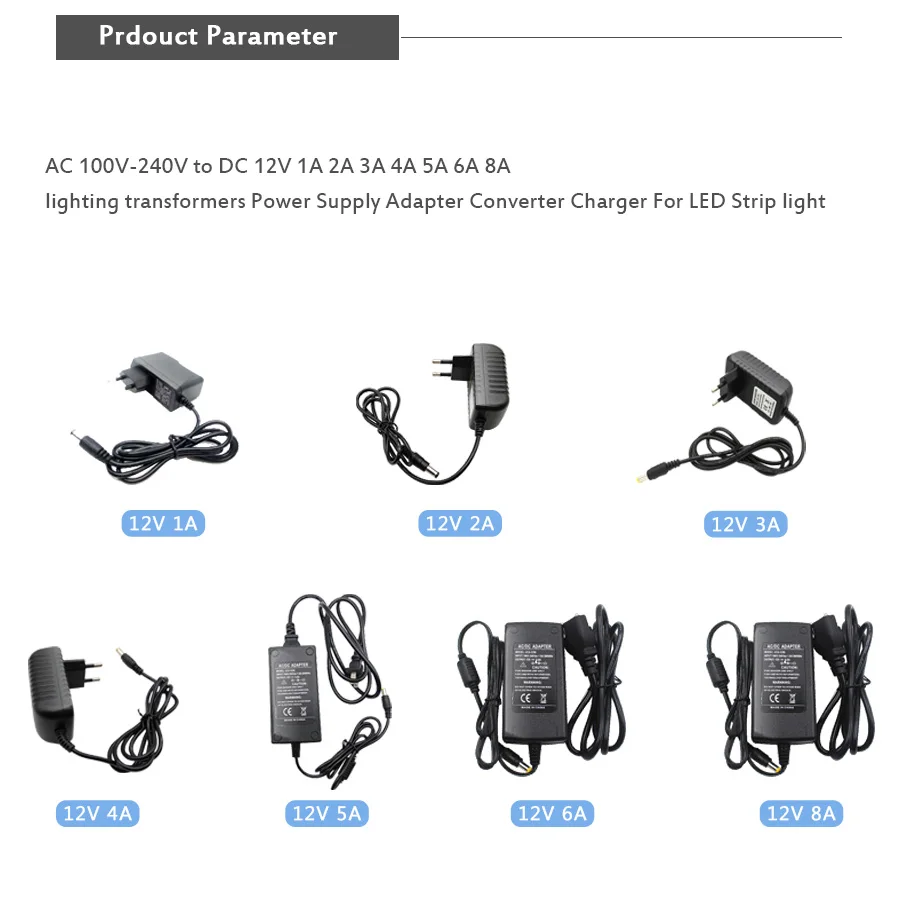 12V Fat Block 5A Source 6A Power Supply 1A 4A 3A Dc Power Adapter Unit 8A Led Strip Driver Transformador 12V Current Eliminator