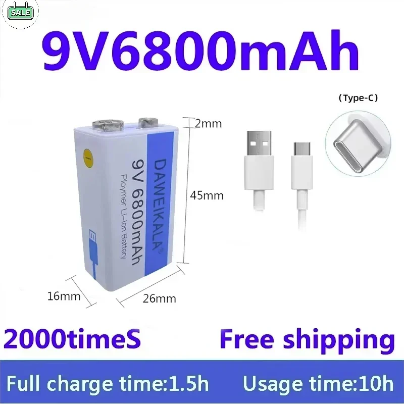 New9V 6800mAh li-ion Rechargeable battery Micro USB Batteries 9v lithium for Multimeter Microphone Toy Remote Control KTV use